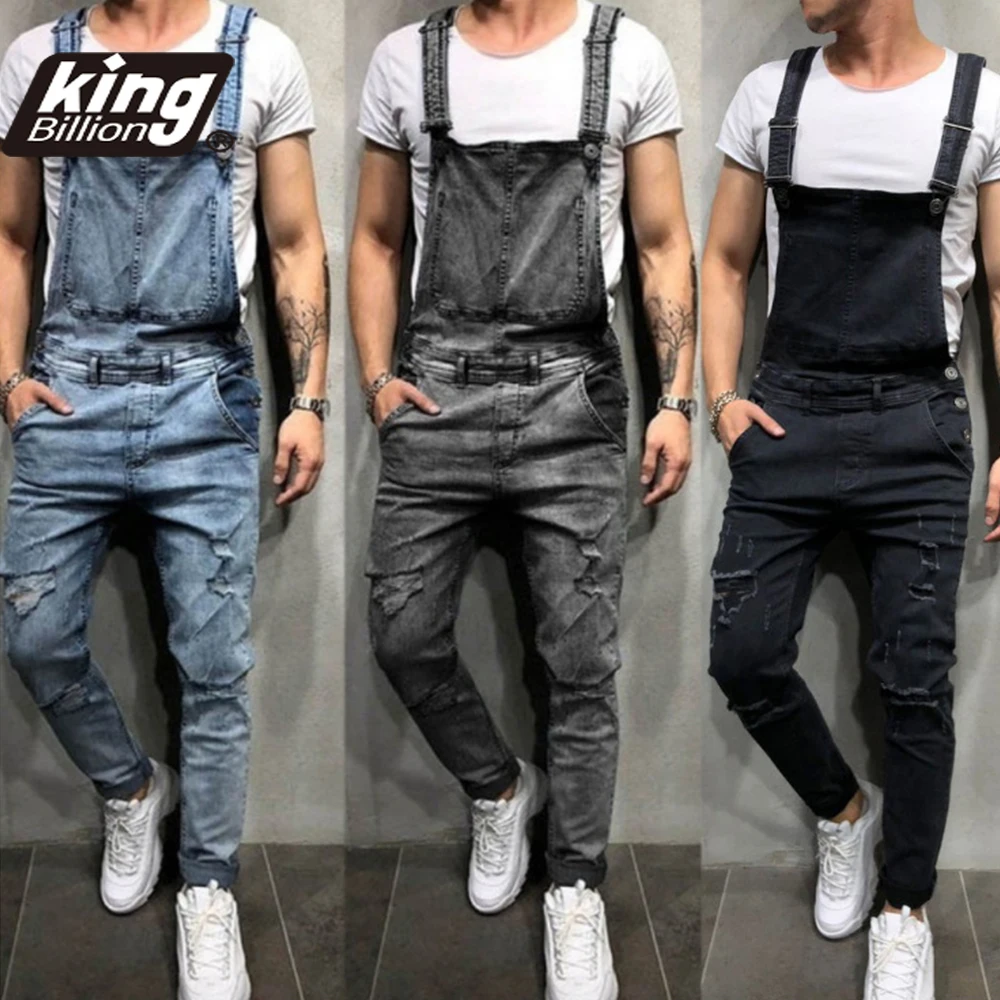

KB Fashion Men's Ripped Jeans Jumpsuits Ankle Length Letter printing Distressed Denim Bib Overalls For Men Suspender Pants