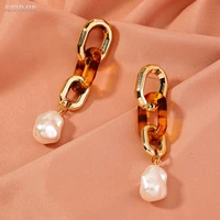 trendy resin white pearl pendant earrings acrylic chain leopard geometric round acetate drop earrings for women
