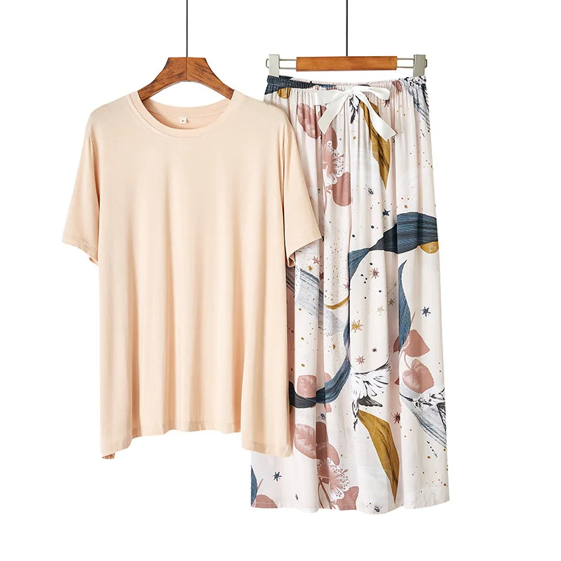 Pajamas Women's Short Sleeve Modal Nightgown & Sleepstirts Simple Comfortable Flower Home Clothes Ankle-Length Pants Sleepwear