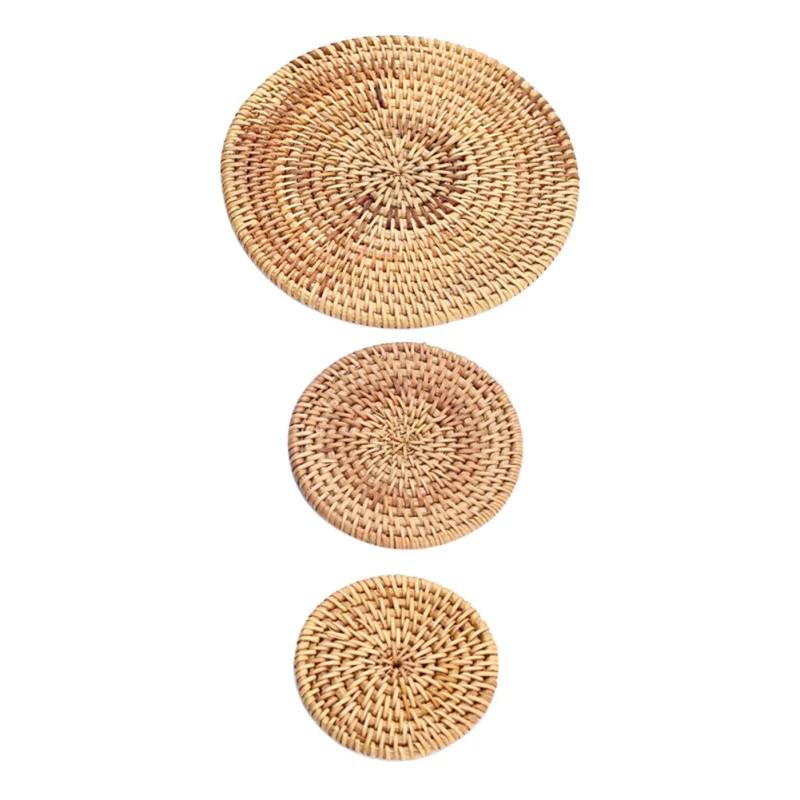

s_1Pcs Knitting Rattan Round Solid Anti-skid Insulation Pad Non-slip Coffee Cup Mat Unique Placemat For Hotel Restaurant