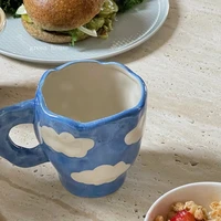 ins danish niche hand painted hand held cup flower sky cloud cup