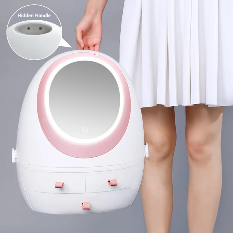 

LED Light Makeup Organizer HD Mirror Cosmetic Storage Box Protable Creative Beauty Box Detachable Desktop Organizer Dropshipping