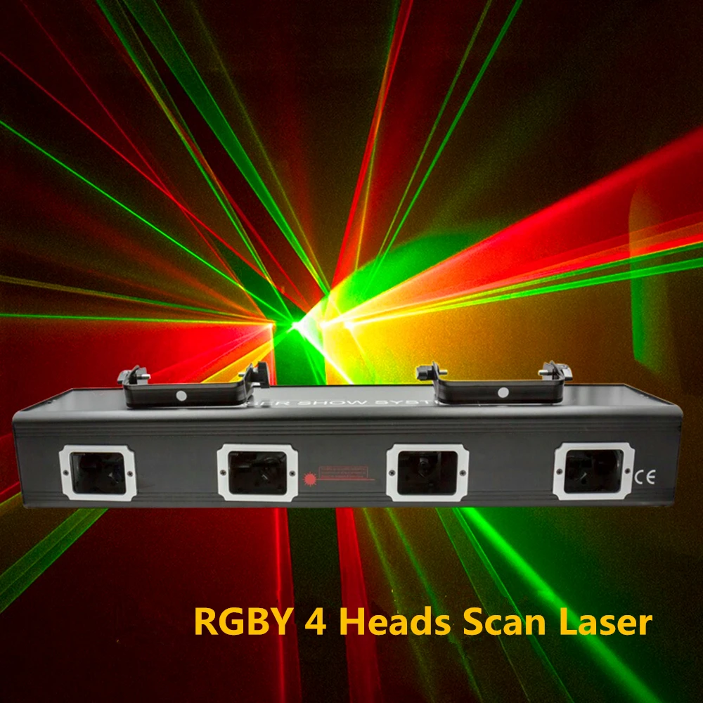 4 объектив 4 пучка RGBY лазерный светильник DMX 4 головки, красные, зеленые, синие, желтые сканирования лазерный светильник par DJ диско вечерние показать линию моделей сценический светильник s