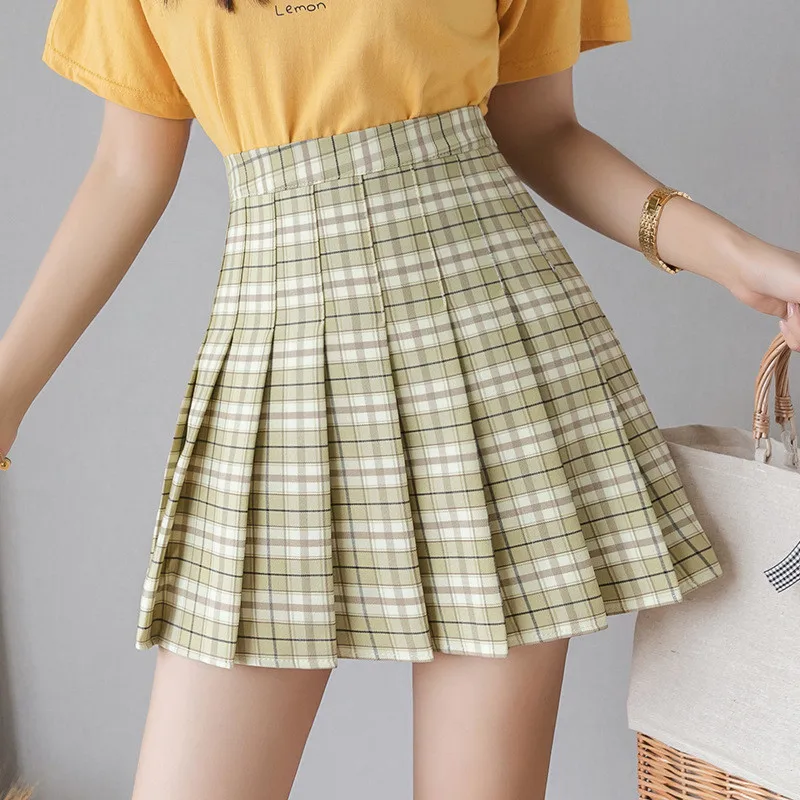 

Summer Women Skirts 2020 New Korean High Waist Plaid Mini Skirt Women School Girls Sexy Cute Pleated Skirt with Zipper