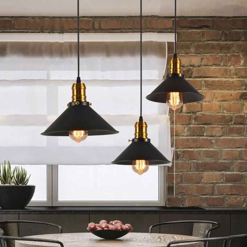 Retro Industrial lámparas de araña restaurante luz negro brillo de Metal techo lámparas de comedor, lámparas de habitación Bar casa lámpara