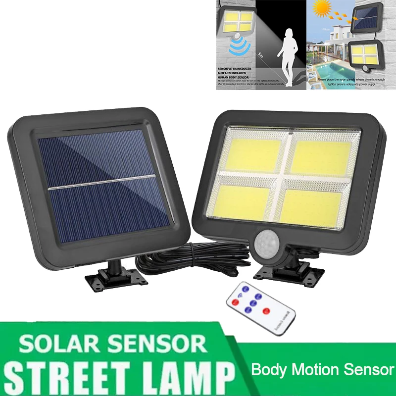 

COB LED Solar Wall Light PIR Motion Sensor Outdoor Floodlight IP65 Waterproof with Remote Control for Garden Decor Street Lamp