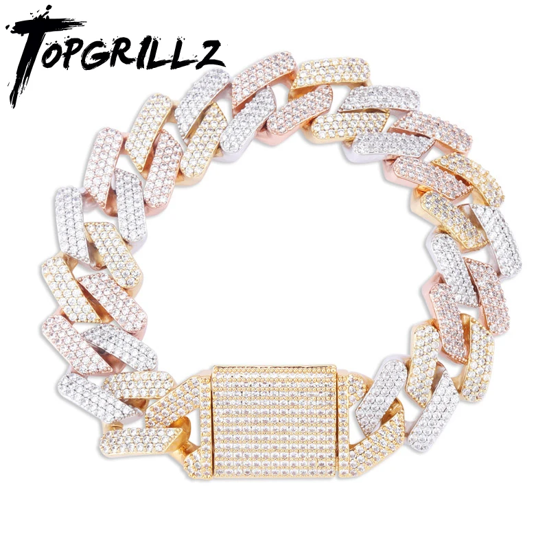 Кубинский браслет-цепочка TOPGRILLZ 7-9 дюймов с застежкой 20 мм украшенный фианитами |