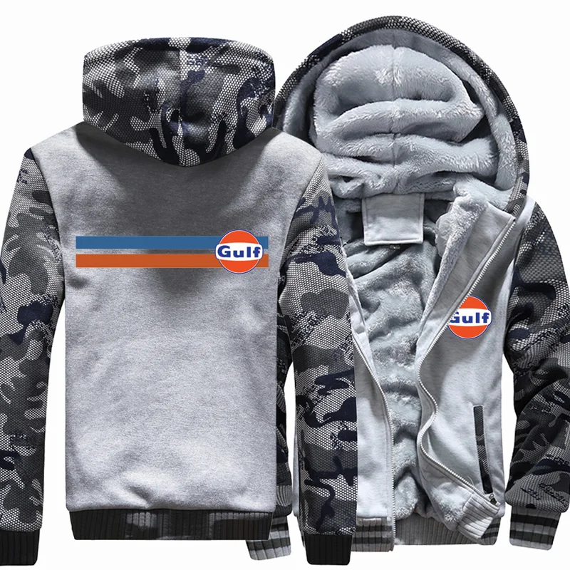 

Winter New Men's Camouflage Fashion GulfHooded Zipper Jacket long Sleeves With Fleece Warm Sports Outdoor Coat