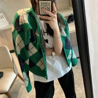 winter clothes cardigan for women preppy style argyle single breasted coat oversized knitted cardigan korean fashion sweater