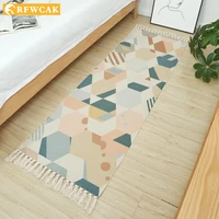 modern and simple cotton and linen handmade tassel carpet moroccan ethnic style hand woven decorative floor mat bedroom tatami