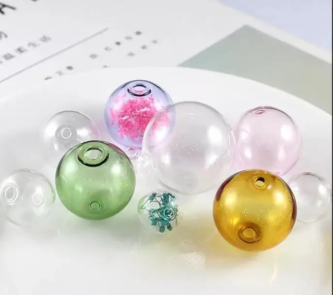 5pcs 25mm 9 Color Light bulb Globe Glass bubble round ball with double hole Diy hollow glass orbs vial pendants jewelry findings | Дом и сад