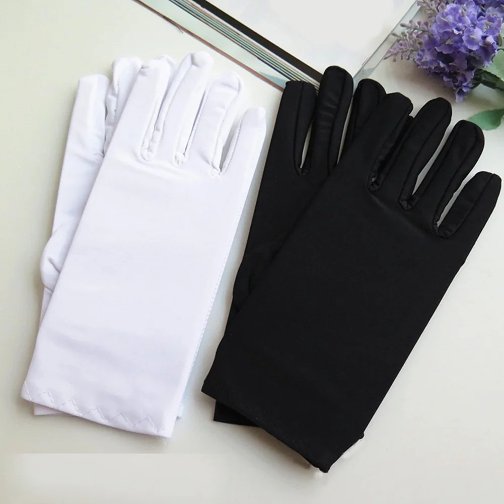 

New 1Pair Men Black White Etiquette Short Gloves Thin Stretch Spandex Sports Driving Sun Protection Five Fingers Gloves