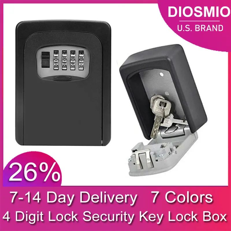 

DIOSMIO сейф ключница 4 дюйма, безопасный замок для ключей, комбинированный Сейф для улицы, сверхпрочный настенный замок для безопасности, 7 цве...