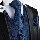 Привет-галстук темно-синий мужской костюм жилет черный Пейсли Шелковый жилет для мужчин цветочный Модный ручной Запонки Набор для Свадебная деловая вечеринка