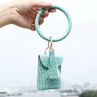 puou id card holder case pu leather stone pattern wallet coin purse women mini credit card holder with key case bracelet bag