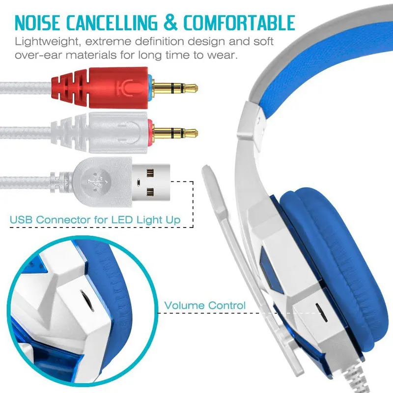

3.5mm USB Gaming Headset with Microphone LED Light Gaming Headphone for Computer PC NC99
