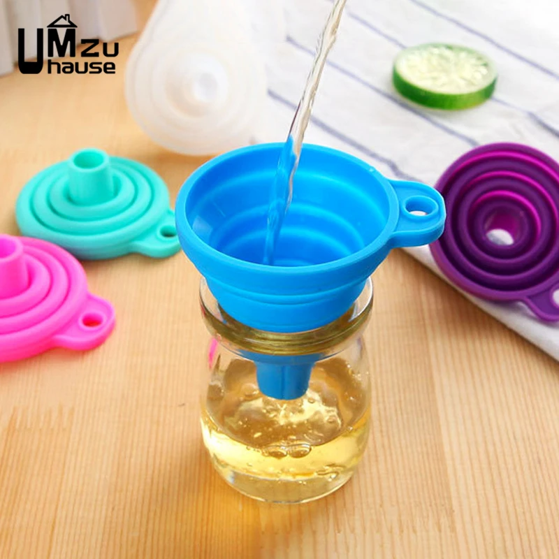 Folding Silicone Funnel For Liquid Oil Water Wine Bottle Cup Organizers Portable Foldable Retractable Home Kitchen Bar Supplies