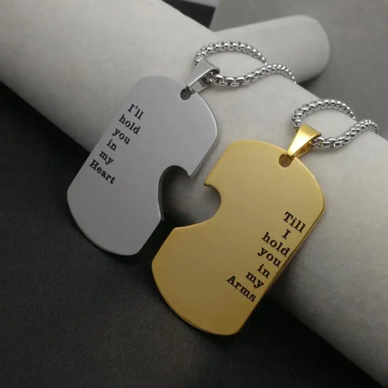 LOOKER Lover's Heart Puzzle Dog Tag Pendant Necklace For Couple Stainless Steel Men Women Promise Jewelry Wedding | Украшения и