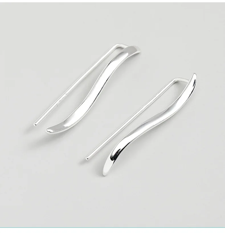 

Real 925 Sterling Silver Wave Ear Climber Earrings Simple Crawler Earring Jewelry Clip On Earring Gifts for Women Girls E0010