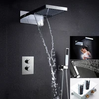 bakala black thermostatic shower faucets set rain waterfall shower head with 3 way thermostatic mixer tap bath shower faucet