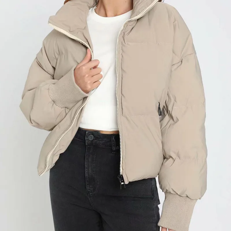 2023 Za Women Casual Solid Zipper Baseball Parkas Autumn Winter Female Fashion O Neck Streetwear Long Sleeve Bomber Jacket Parka