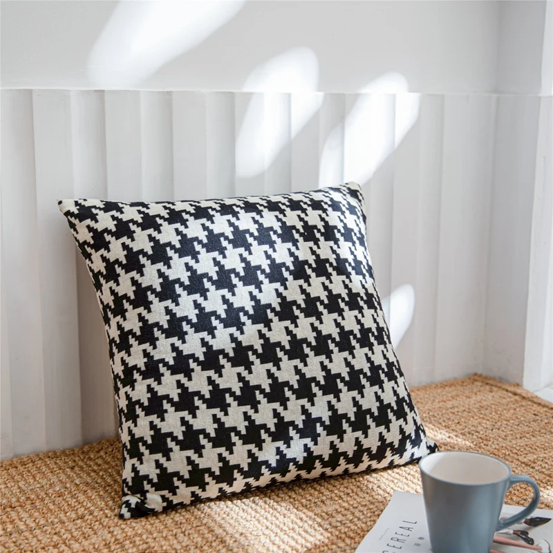 Чехол на подушку серии гусиная лапка мягкий вязаный хлопковый современный для