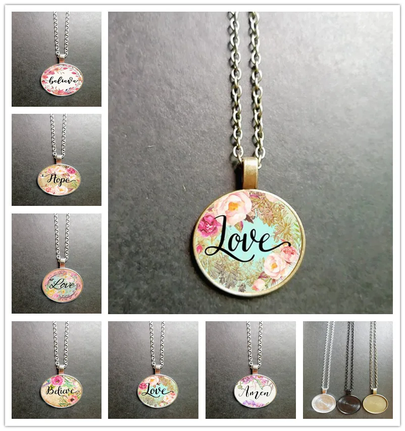 

Love Believe Hope Amen Bible Scripture Nursery Scripture Necklace Fashion Jewelry Religious Pendant Christianity LetterNecklace