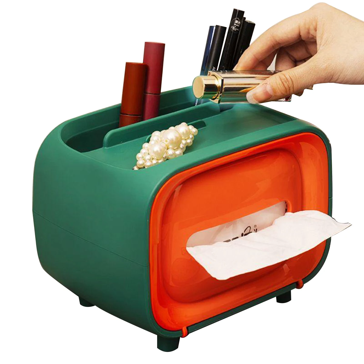 

Plastic Tissue Box Cover, Multifunctional Cartoon Tissue Box Holder Organizer with Phone Stand for Home Office