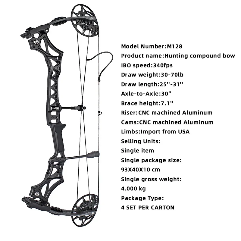

New M128 Compound Bow 30-70lbs Adjustable Pulley Bow 340FPS Arrow Speed Powerful Archery Bow For Hunting Shooting