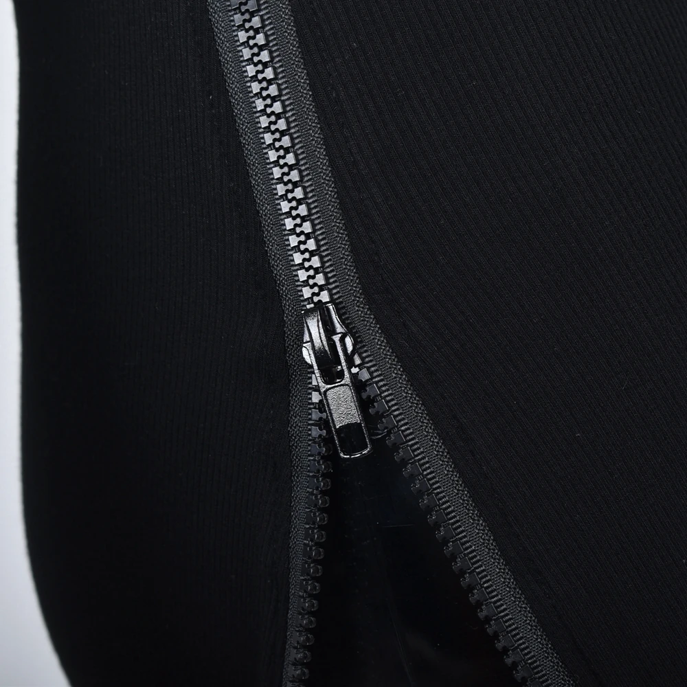 

European and American Sexy Women's Black White Collar Long Sleeve Zipper Tight Mini Short Dress