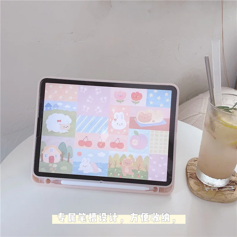 

Cute Cartoon With Pencil Slot Case For iPad AIR 3 10.9 10.5 Pro 2020 11 inch Cases 2019 for iPad Air2 9.7 Mini 5 Cover Capa