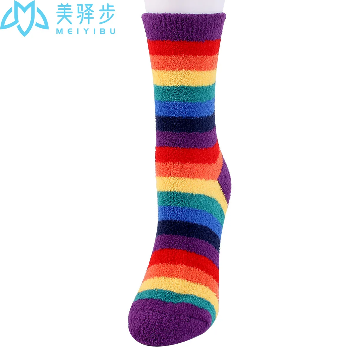 12 Pairs Per Set Winter Coral Velvet Women's Socks Soft Comfortable and Warm Socks with Colorful Stripes Coral Velvet Socks