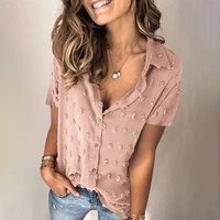 2021 summer casual tops female jacquard t shrit pink sweet turn down collar fashion ladies tops new womens shirt short sleeve