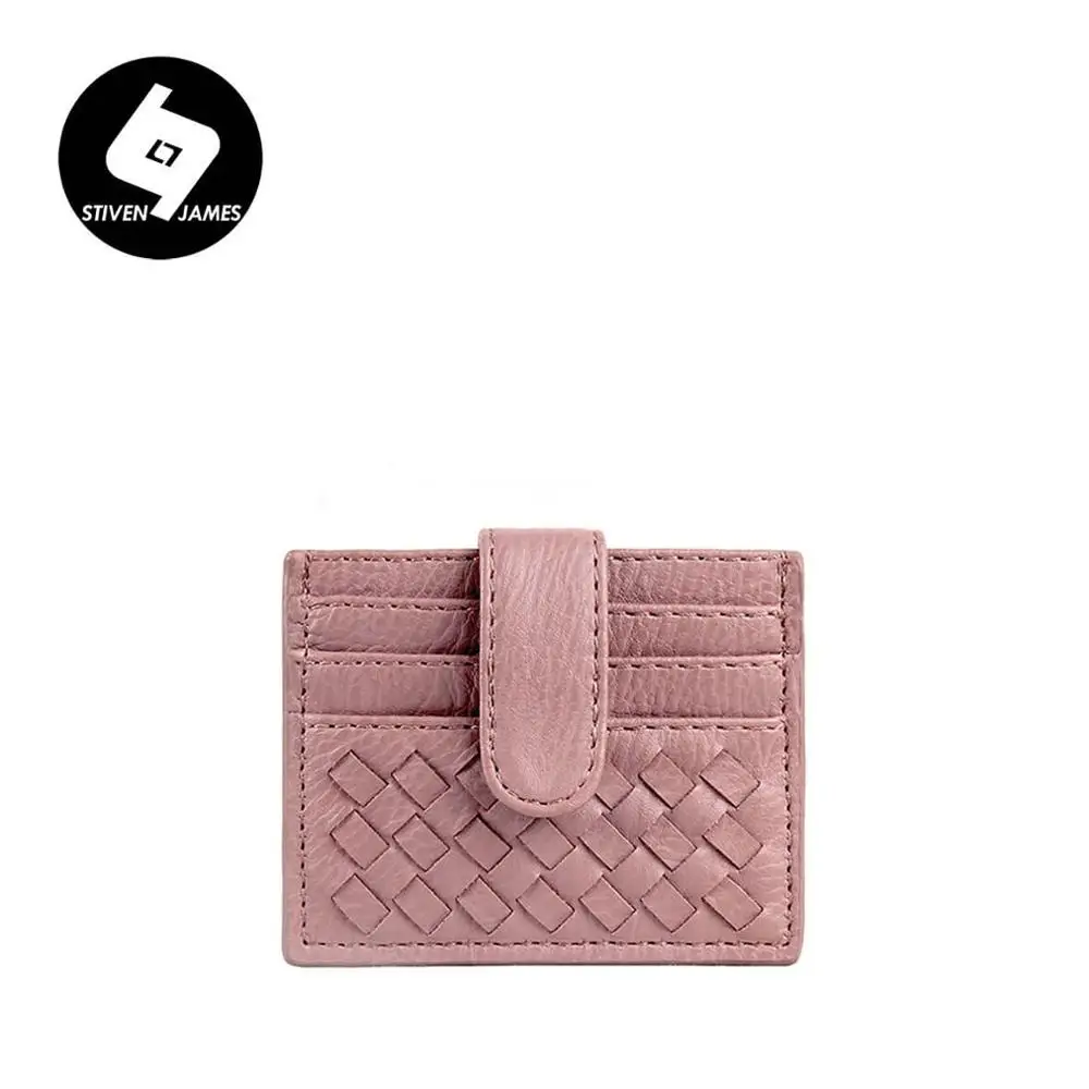 Dusty pink STIVEN JAMES чехол для кредитных карт Кожаный Плетеный держатель для карт s ручной тканый ID держатель для карт ручной вязки Кошелек для монет женский кошелек на застежке - Цвет: Dusty pink