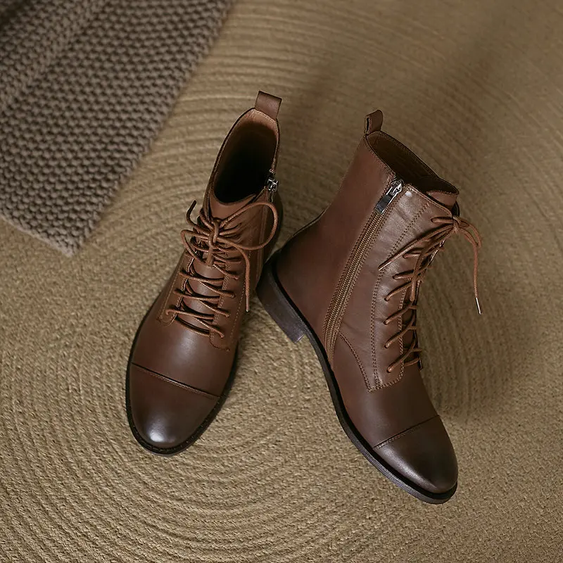 

2020 Concise Autumn Winter Women's Ankle Boots Round Toe Thick Heels Women Shoes Newest Genuine Leather Party Shoes Woman Heels