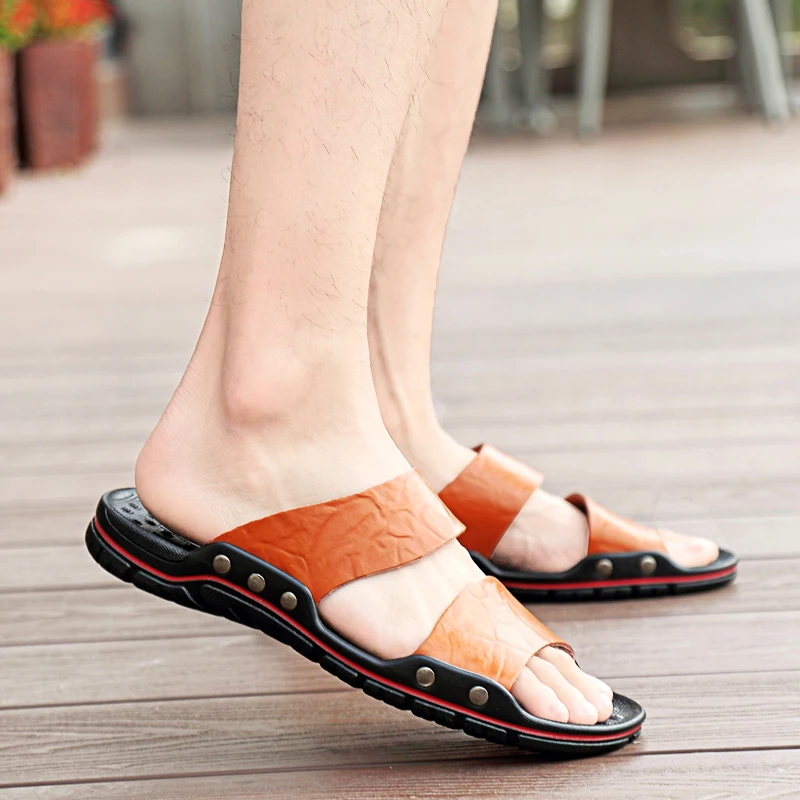 Мужские шлепанцы на плоской подошве повседневные пляжные большие размеры лето