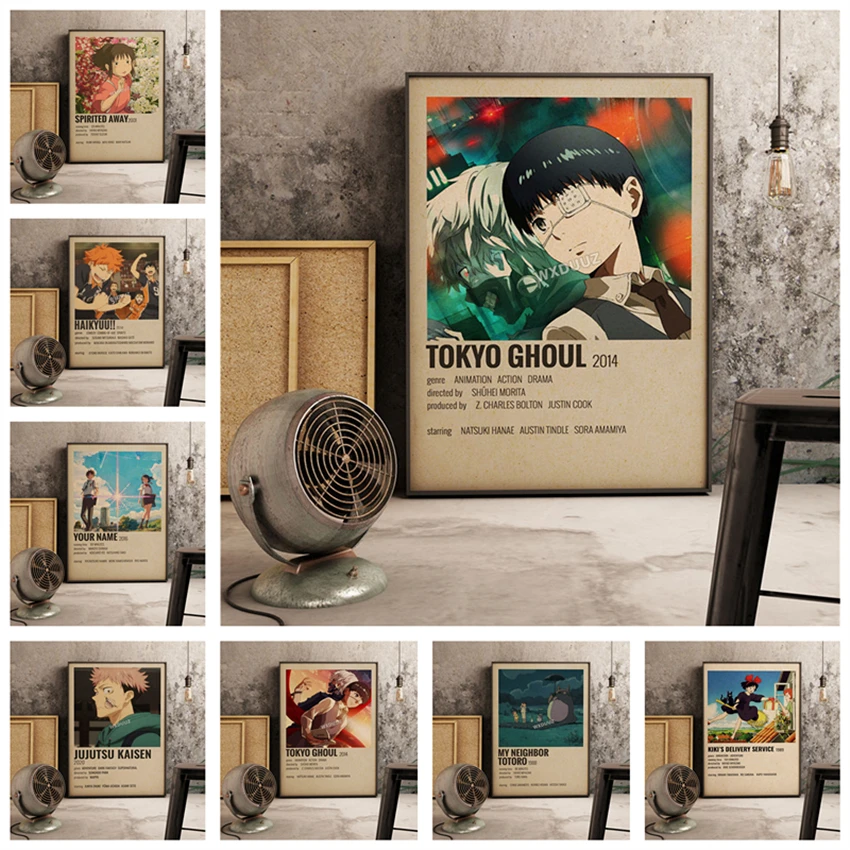 Retro Japan Anime Cartoon Jujutsu Kaisen Spirited Away death Note your name Home Decor Painting wall art posters canvas painting