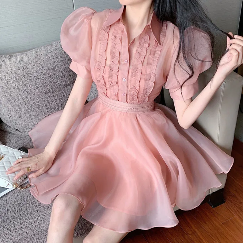 

Summer Fashion Elegant Slim Chiffon Shirt Dress Women Clothing Office Lady Elegant Short Sleeve Dress Vestidos Mujer Verano 2021
