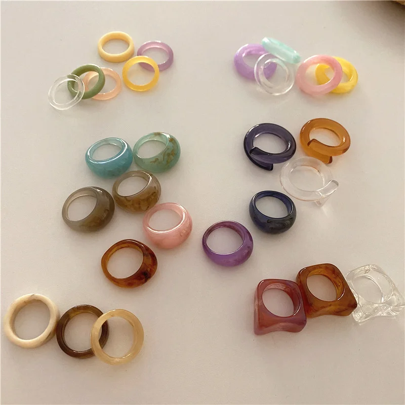 

Bilandi Fashion Jewelry Resin Rings Hot Selling One Row Vintage Colorful Round Square Elegant Women Finger Rings For Girl Gifts