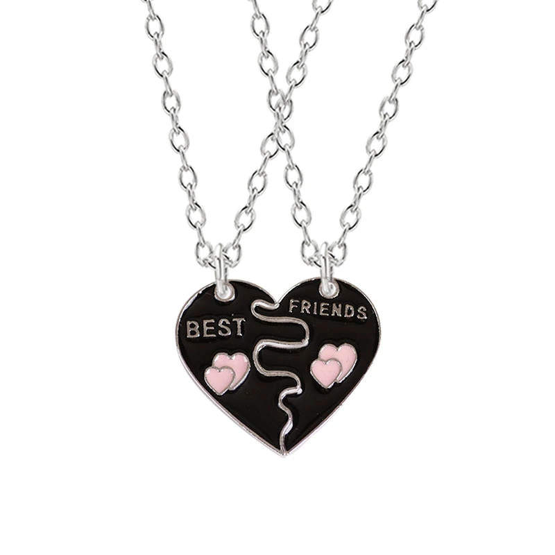 Best Friend 2 Piece Set Necklace Pink Peach Heart Pendant Necklace Female Bff  Friend Friendship Birthday  Gift  Choker Chain