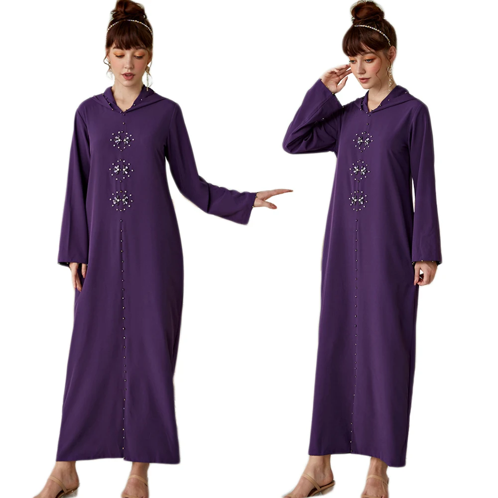 Роскошное женское длинное платье стразы с капюшоном, марокканский кафтан с длинным рукавом, Осеннее Макси-платье, пакистанский турецкий Му...