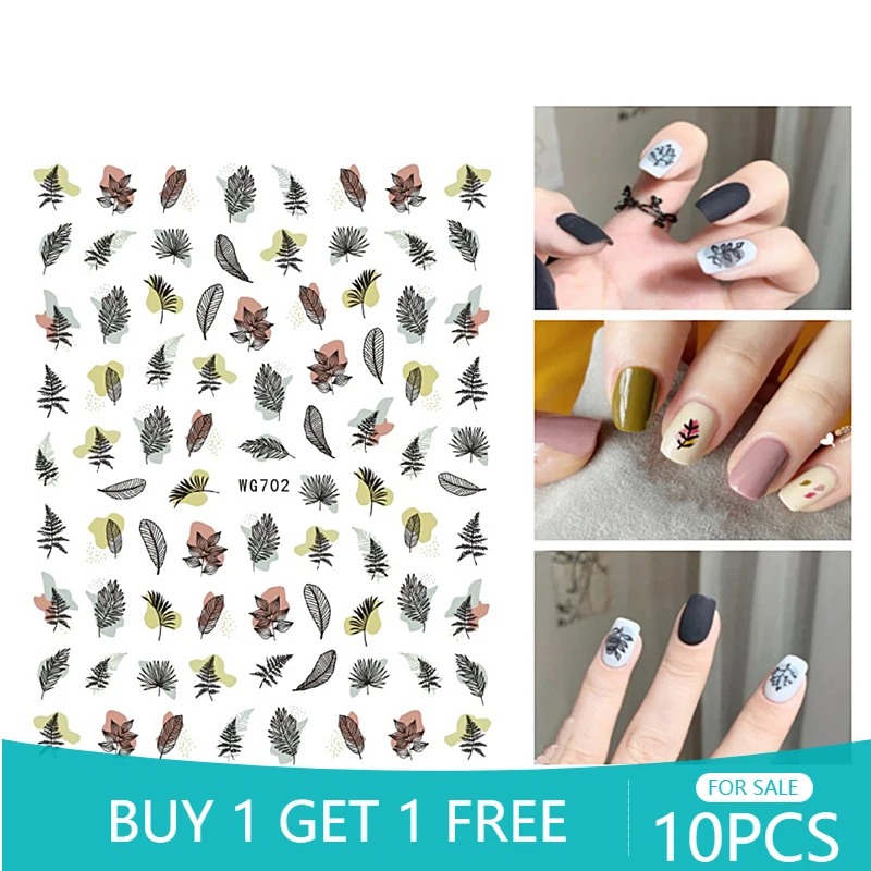 

10 шт., абстрактные 3D-Наклейки для ногтей, цветы, листья