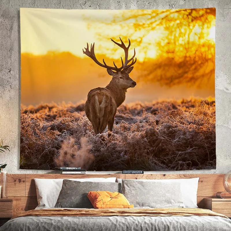 Одеяло с принтом лося и заката настенный подвесной гобелен украшение для дома