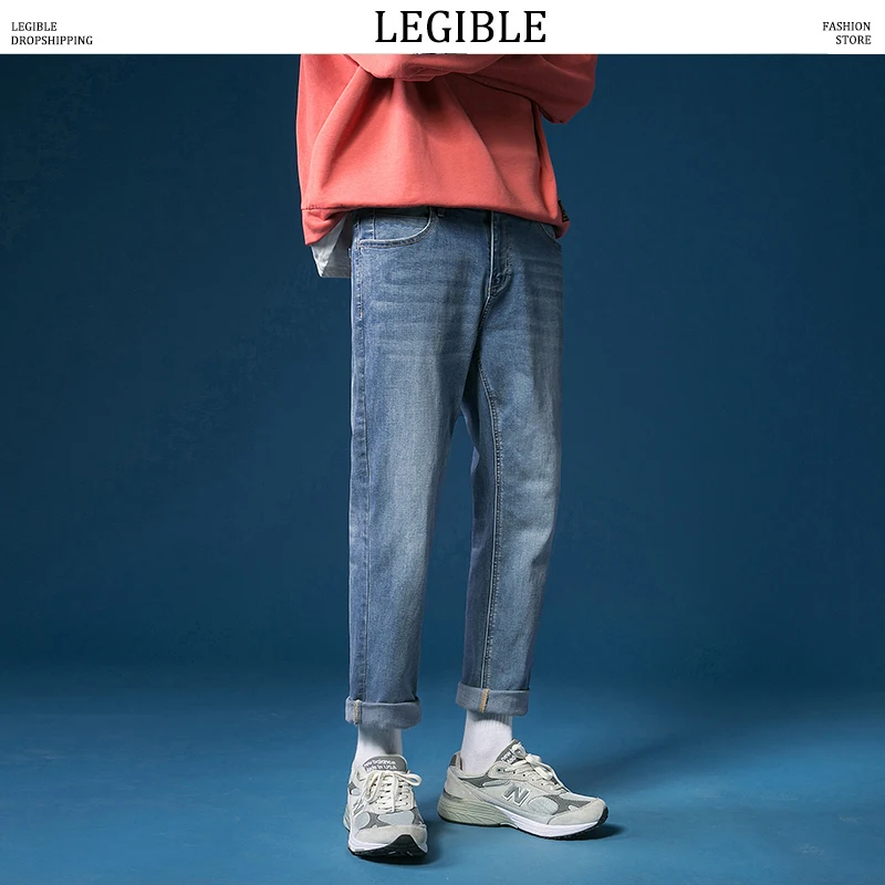 LEGIBLE, Осень-зима, мужские джинсы s, одноцветные джинсовые штаны, мужские Модные свободные прямые джинсы, винтажные мужские штаны длиной до щиколотки