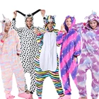 Пижама-кигуруми в виде единорога для взрослых, комбинезон с принтом зебры, далматинской собаки, детская пижама в розовую и фиолетовую полоску для мальчиков и девочек, одежда для сна