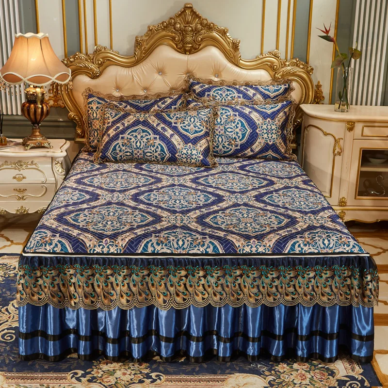 

3Pcs Cool Feeling Bed Spread Ice Silk Air Conditioner Soft Bed Skirt Removable Bedspreads for Summer New Fashion bedding sets