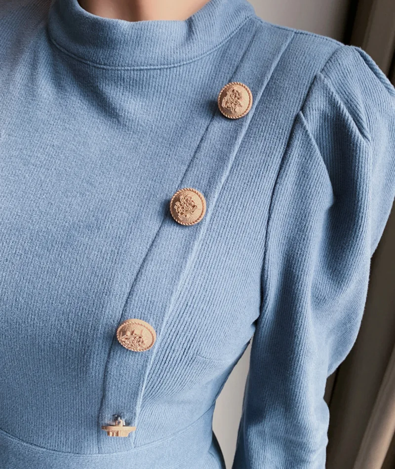 Женское однобортное платье для офисных леди повседневное модное с высоким