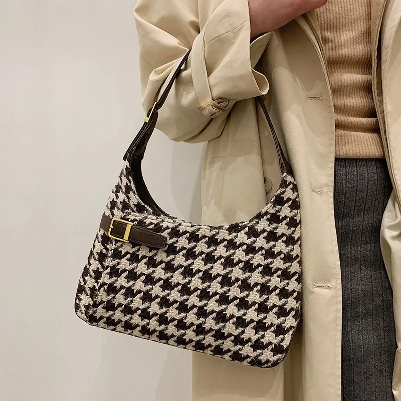 

Houndstooth Shoulder Bag For Women 2020 Winter New Tote Luxury Designer Plaid Pu Leather Fashion Vintage Shopper Ladies Handbags