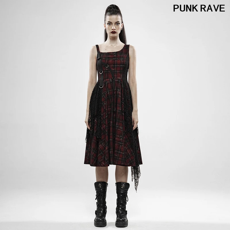 

Женское трикотажное платье в стиле панк, Сетчатое платье в клетку с металлической пряжкой, модное нестандартное сексуальное платье в стиле ...