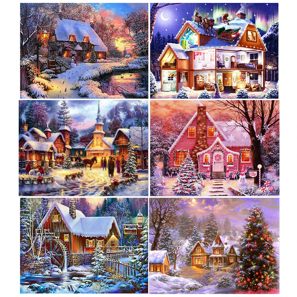 

5D Diamond Painting Winter House Snow Scene Full Drill Mosaic DIY Diamond Embroidery Landscape Art Christmas Home Decor Gift